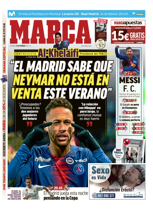 Capa do MARCA deste domingo (24/02)